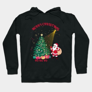 Christmas tree with santa HO HO HO Hoodie